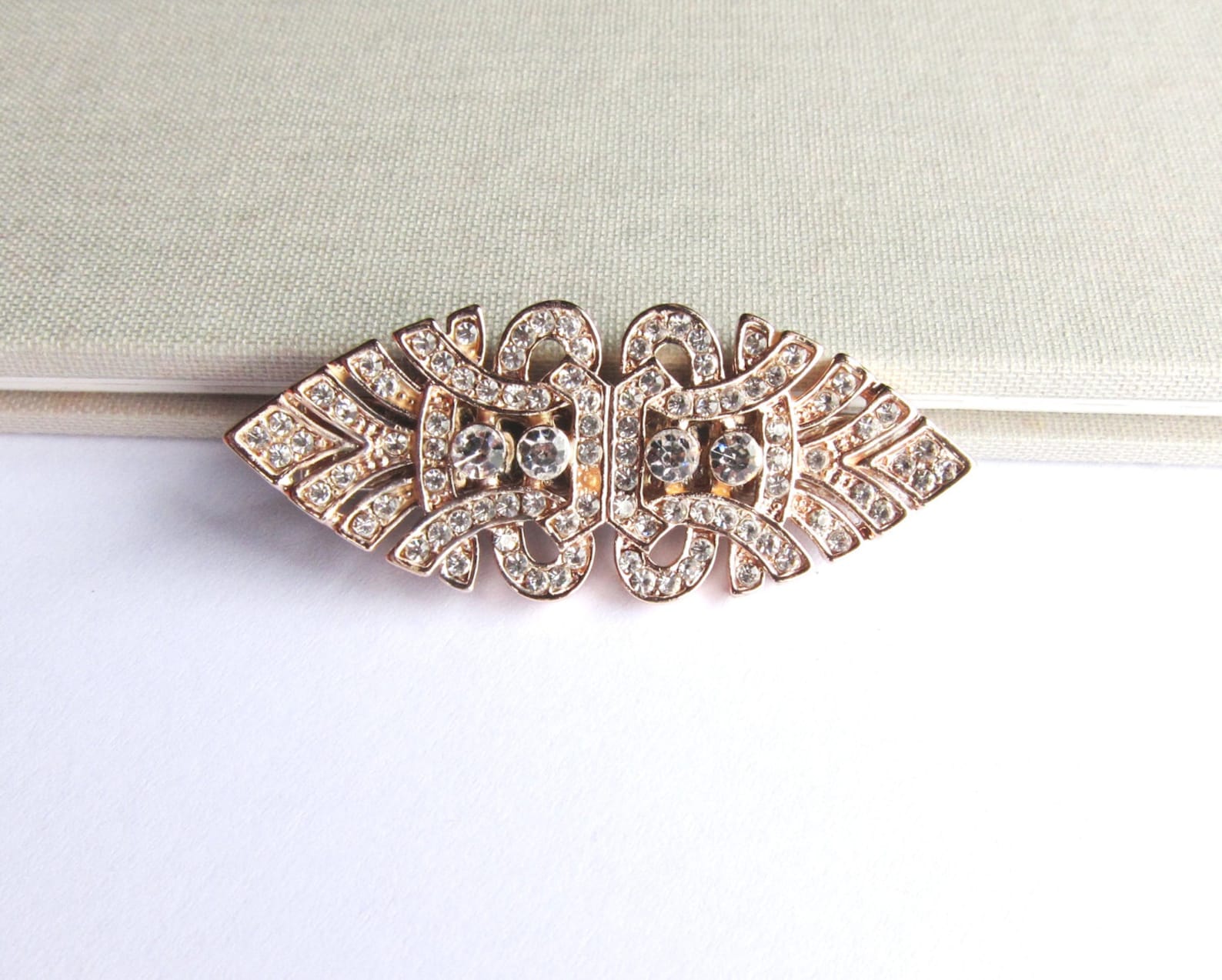 Rose Gold Art Deco Hair Clip Vintage Inspired Crystal Etsy