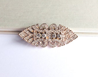 Rose Gold Art Deco Crystal Hair Clip: Vintage Bridal Barrette