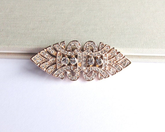 Barrette à Cheveux Art Déco Dorée Avec Cristal Transparent - 7,5 Cm, NY FASHION ACCESSORIES
