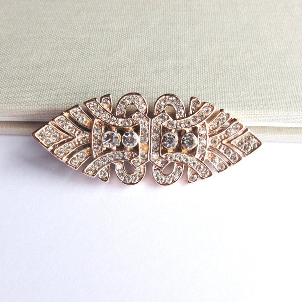 Rose Gold Art Deco Hair Clip, Vintage Inspired Crystal Barrette, Bridal Hair Clip, Wedding Jewelry