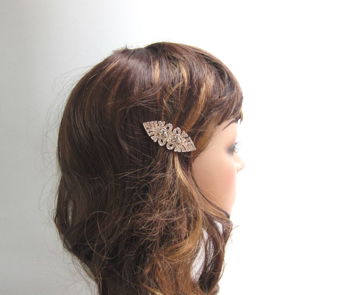 Rose Gold Art Deco Hair Clip Vintage Inspired Crystal Etsy