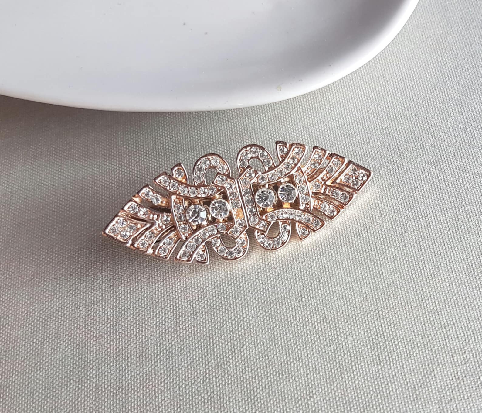 Rose Gold Art Deco Hair Clip Vintage Inspired Crystal Etsy