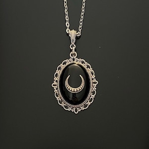 Black Onyx Moon Pendant Necklace