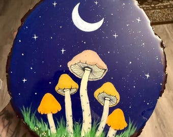 Pintura de setas sobre lienzo de madera