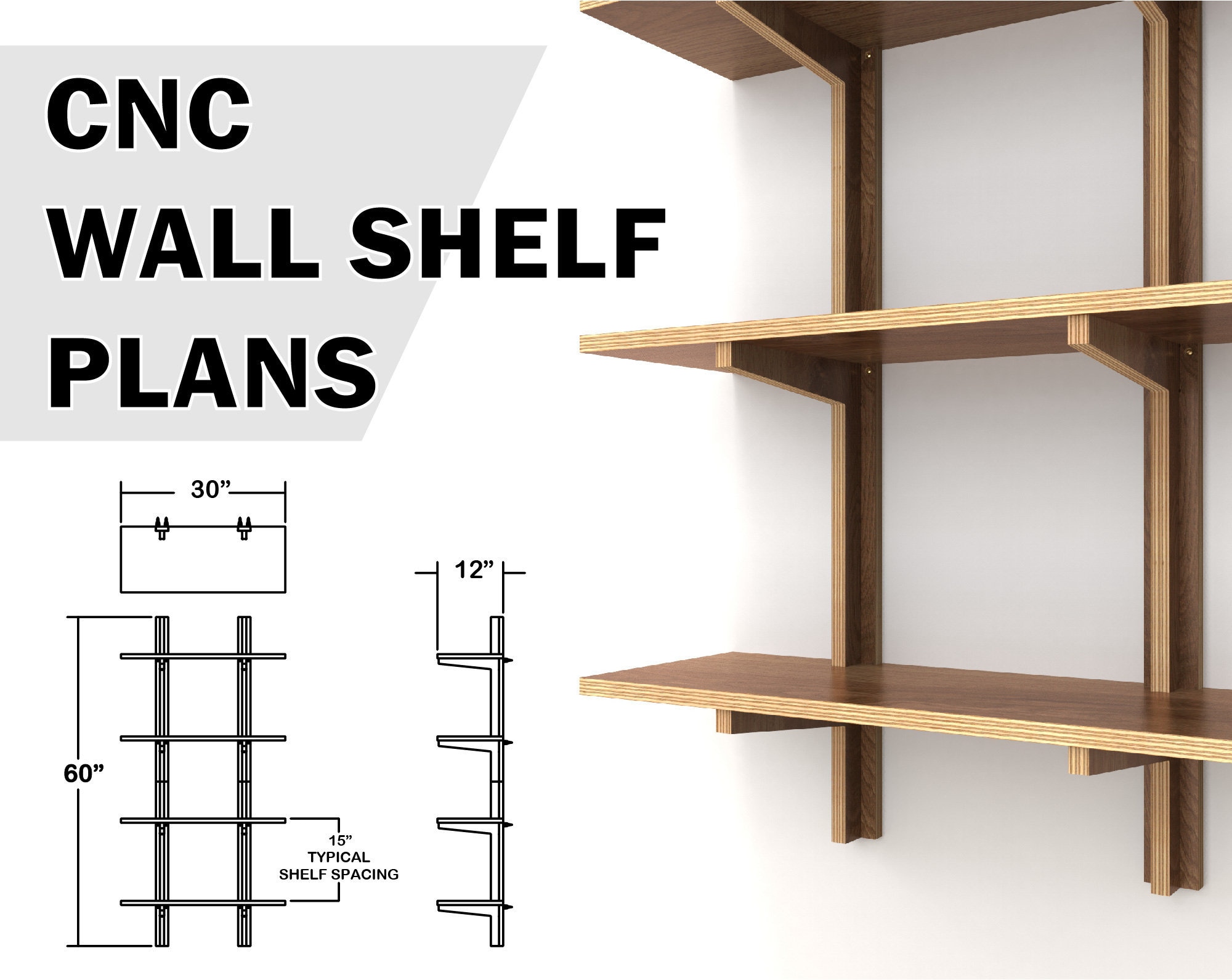 CNC plywood wall shelf plans build plans vector files Etsy España