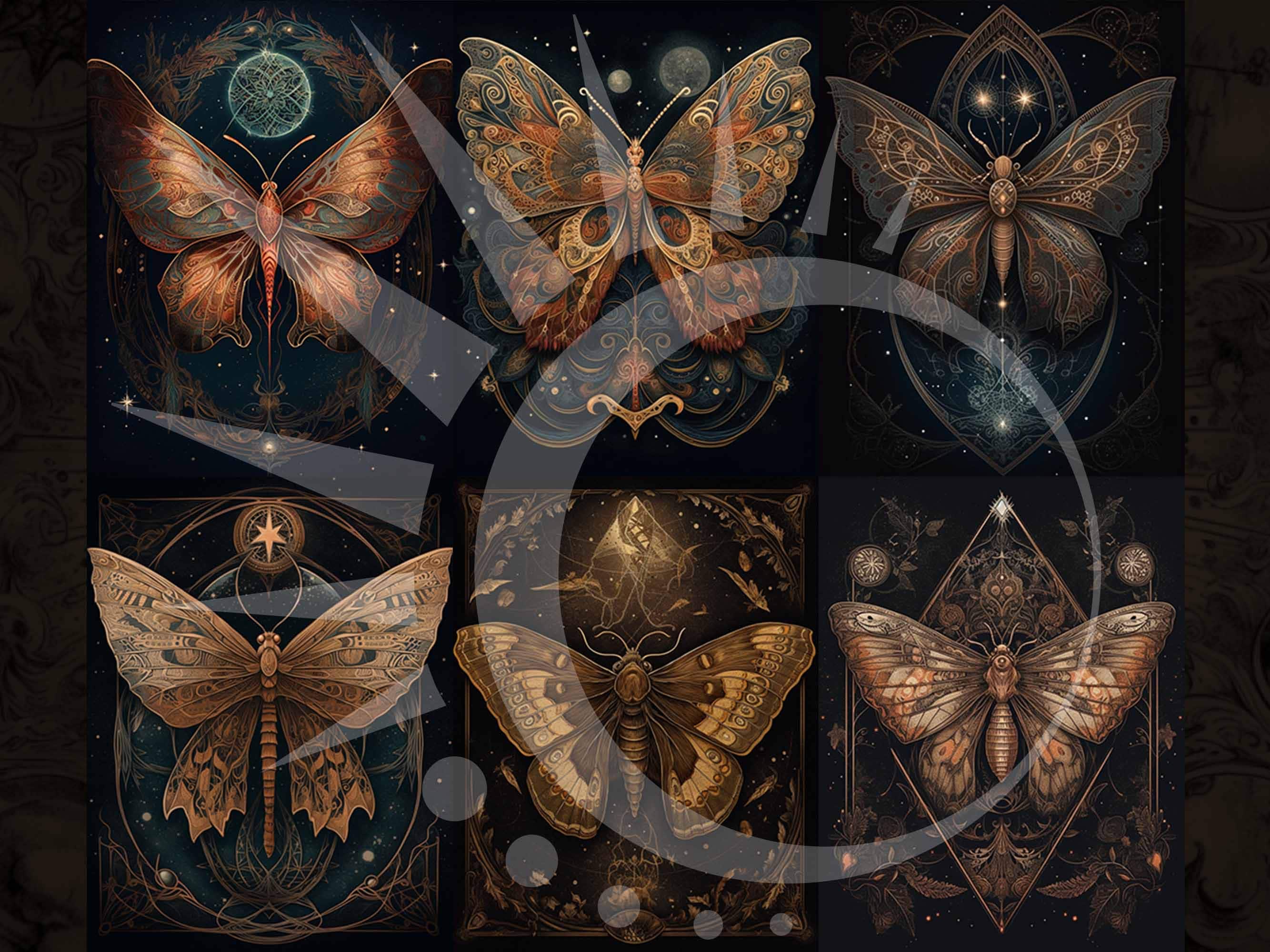 Vintage Dark Cottagecore Moth Dark Academia Luna Moth Art Print Set ...
