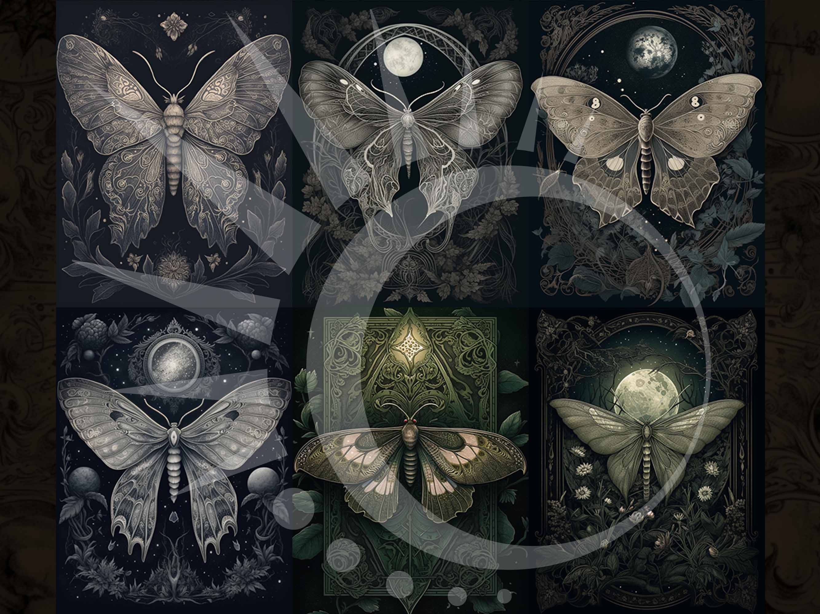 Vintage Dark Cottagecore Moth Dark Academia Luna Moth Art Print Set ...