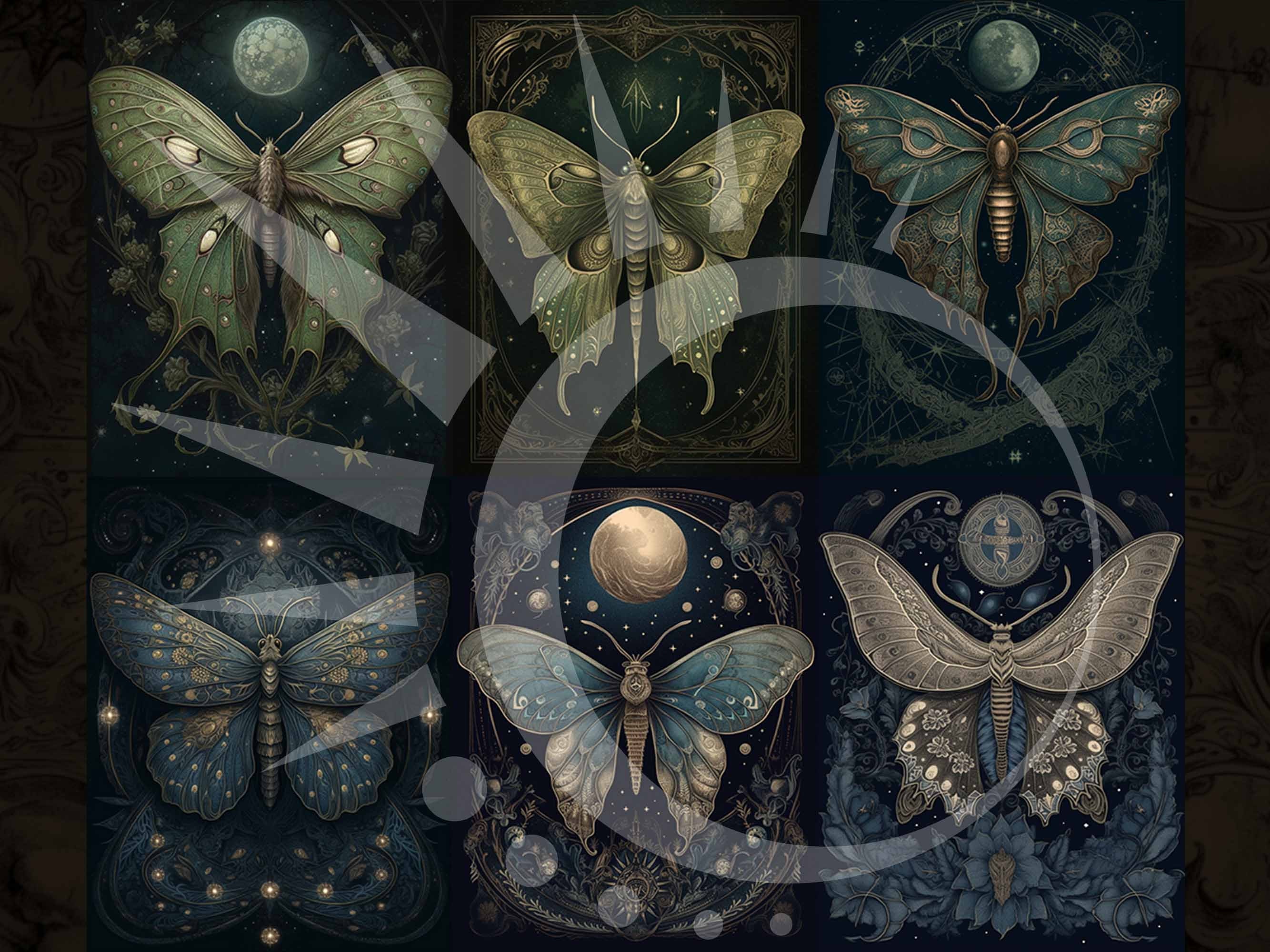 Vintage Dark Cottagecore Moth Dark Academia Luna Moth Art Print Set ...