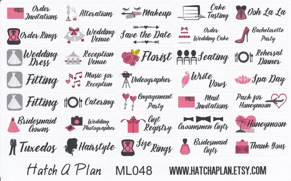 Wedding Planner Stickers | Fits Erin Condren Life Planner and Happy Planner | Wedding To Do List | Wedding Labels | ML048