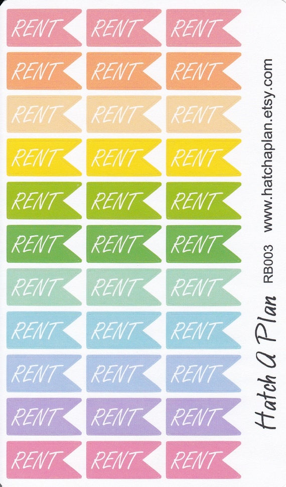 Rent Planner Stickers Rent Banner Stickers Rent Reminder Etsy