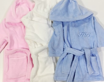 Embroidered Personalised Baby girls spotty Soft Baby Dressing Gown Bath Robe