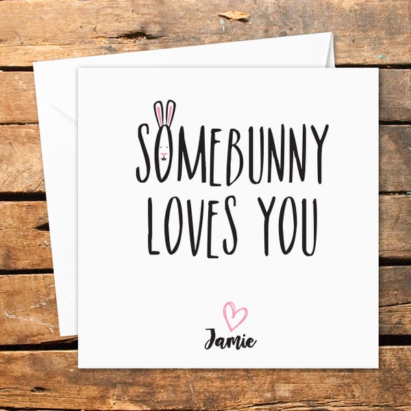 Personnalisé de Pâques fait main carte Happy Bunny lapin drôle pour elle pour lui copain copine femme mari partenaire amour Simple coeur Bunny