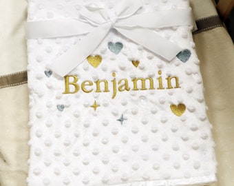 Personalised Baby Blanket Embroidered Super Soft Boys & Girls New Born Christening Gift Baptism Keepsake Newborn Stars Luxury Baby Blanket