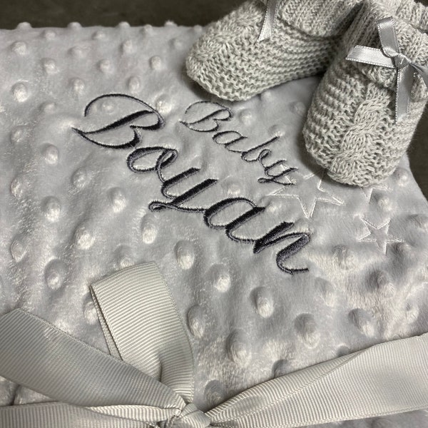 Personalised Baby Blanket Embroidered Super Soft Boys & Girls New Born Christening Gift Set Baptism Keepsake Newborn Stars Luxury Bundle