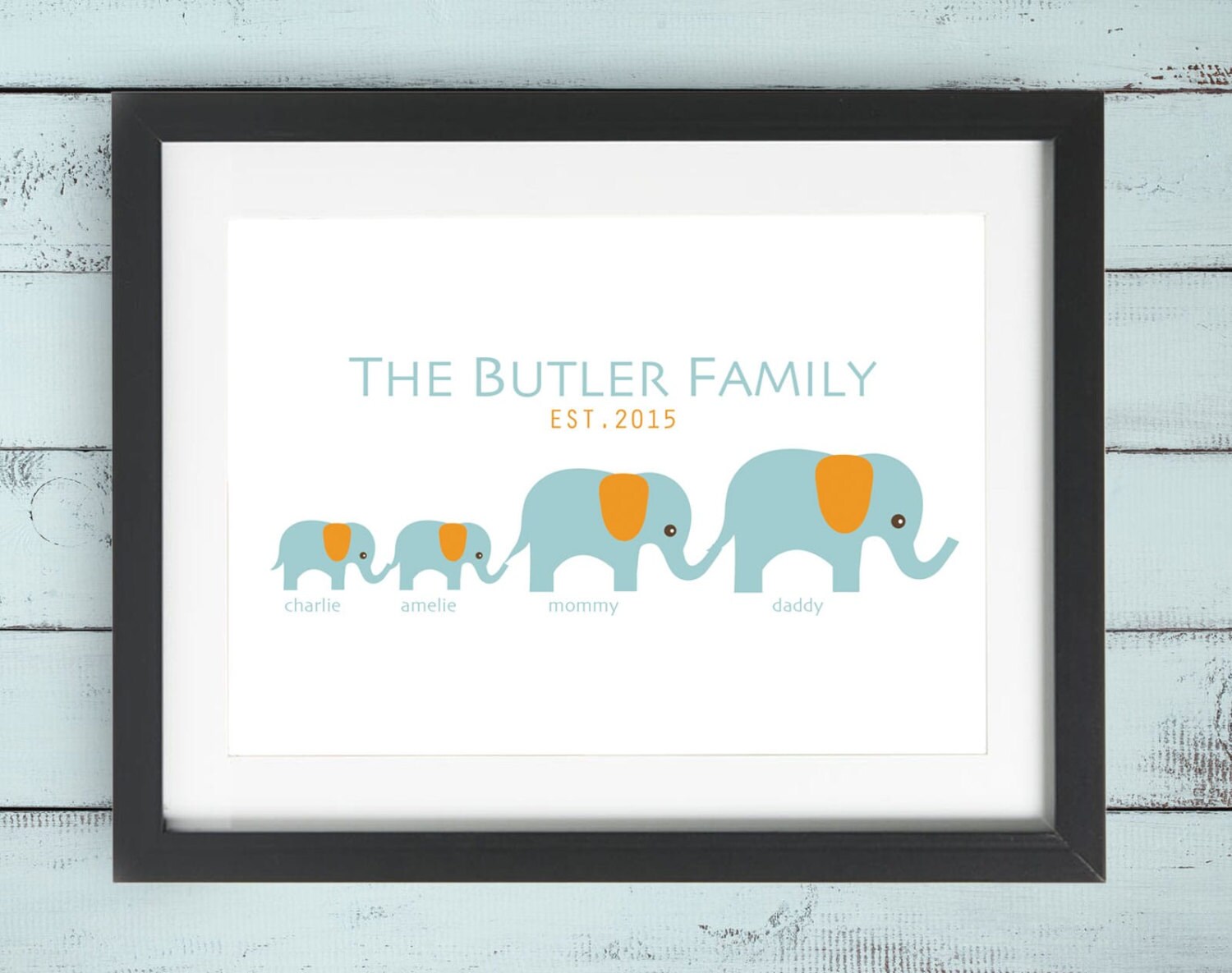 Personalised Elephant Family Tree Print Gift Bespoke