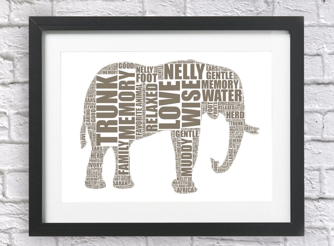 Elephant Word Art Print Personalised Elephant Print - Etsy UK