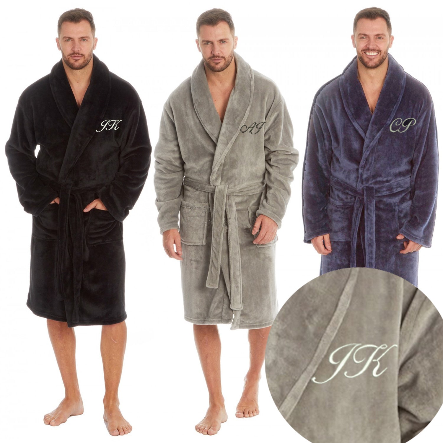 Personalised Embroidered Mens Robe Dressing Gown Bathrobe Gents Premium Quality Super Soft Christmas Birthday Fathers Day Gift Initials