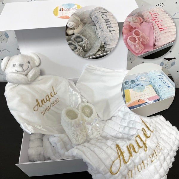 Personalised Baby Bundle Blanket Gift Set Embroidered Super Soft Hamper Boys Girls New Born Christening Gift Baptism Keepsake Newborn Luxury