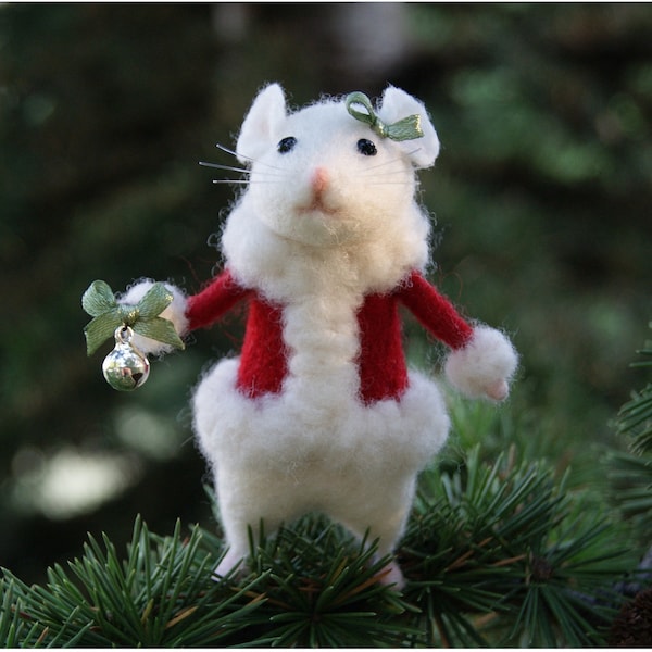 Souris feutrée à l'aiguille Souris de Noël Souris blanche Aiguille feutrée animal Décoration de Noël Cadeau d'anniversaire Décoration de maison