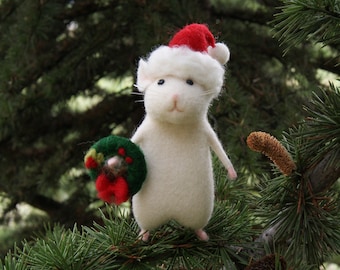 Needle felted mouse, Christmas mouse, White mouse, Needle felt animal, Christmas decor, Birthday gift, Home decor