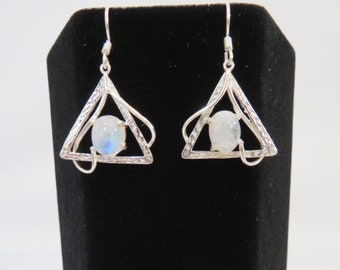 Vintage Silver Earrings with Rainbow Moonstone