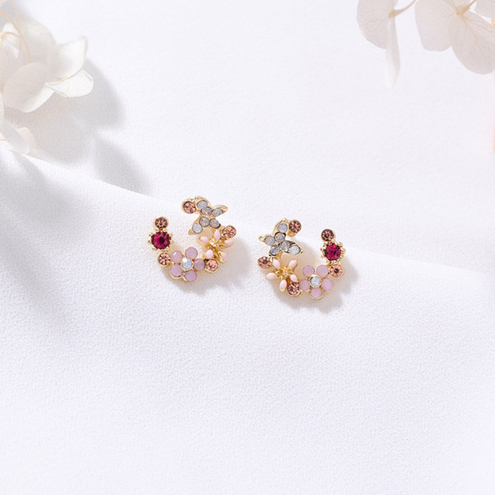 TRENY Designer Fashion Earrings Flowers Rhinestone Earrings Etsy