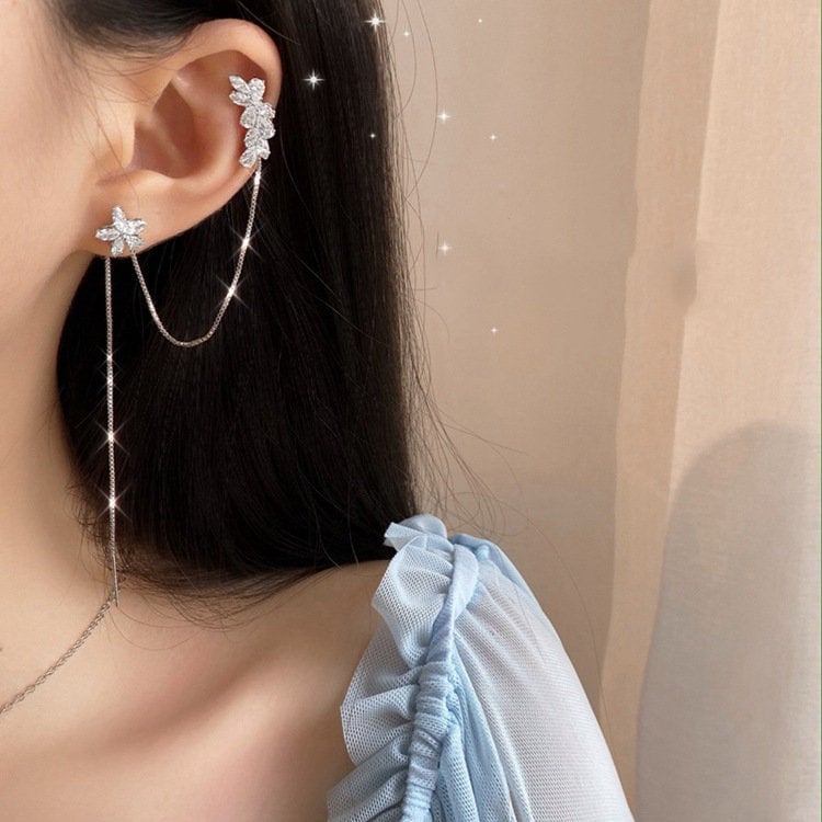 Trendy Gold Plated Lily Ear Cuff Threader Earring