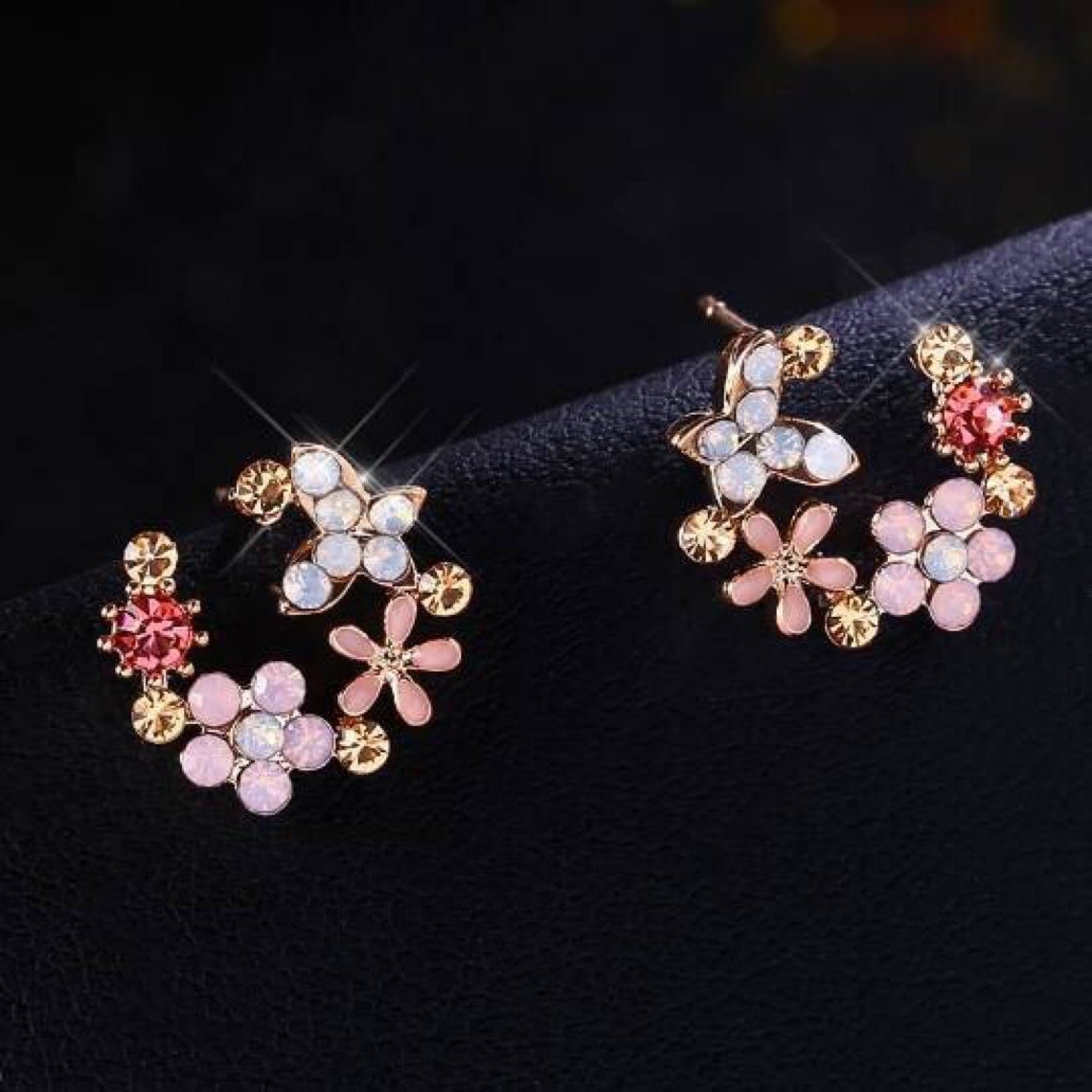TRENY Designer Fashion Earrings Flowers Rhinestone Earrings Etsy