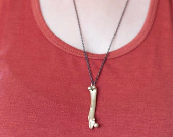 Solid Brass Bone Necklace with Gunmetal chain