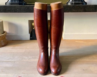 Pair of brown leather horse-ridding boots - Vintage