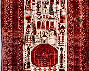 Beloudj prayer rug, eventually representing the Great Mosque of Mecca, "Masjid al-Harâm" - Vintage