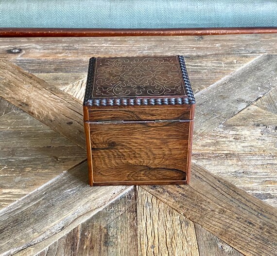 Rosewood box with refined inlaid copper designs View 2