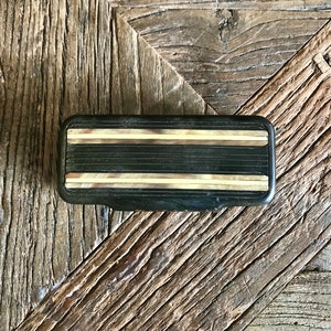 Antique black horn snuff box with white horn and metal inserts