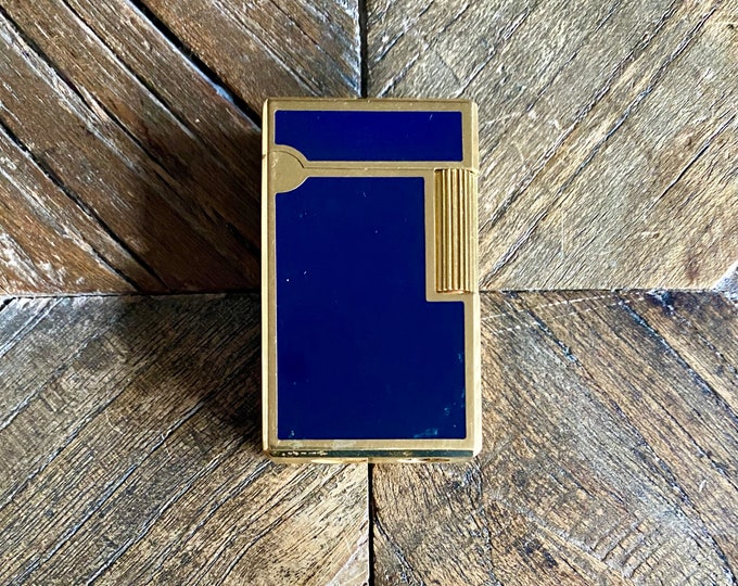 Featured listing image: Flaminaire lighter, Blue Chinese lacquer, gold-plated - Vintage