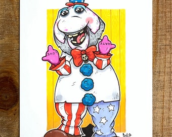 Barney the Carny Original Marker Drawing Handmade Captain Spaulding Clown Horror Art Decor Mashup Pop Culture House of a Thousand Corpse