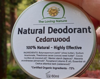 Cedarwood Natural Deodorant For Men - Organic Ingredients, Vegan Friendly, Highly Effective | Handmade in the UK