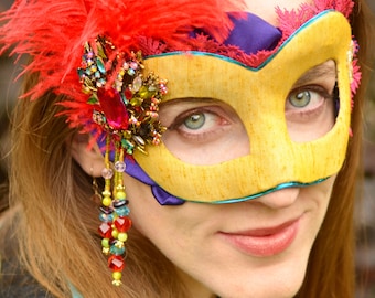 Drizella, Handmade Paper-Mache Masquerade Mask; Cinderella's Stepsister, Colorful, in Gold, Pink, Purple, Red, Blue, Green; Mardi Gras Party