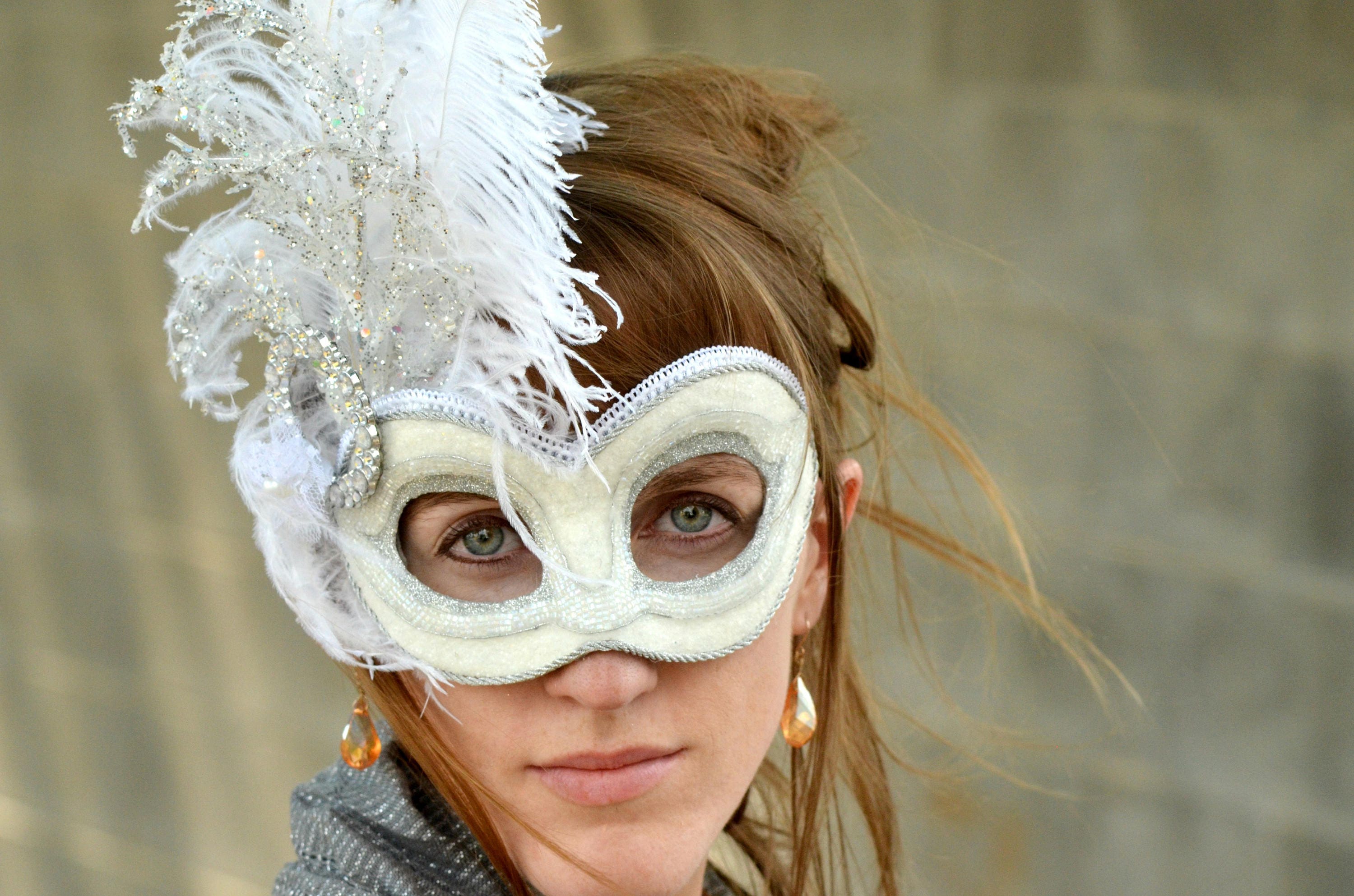 White Winter Queen Mask, Handmade Papermache Masquerade Mask Bridal, Wedding Snow Fairy Costume