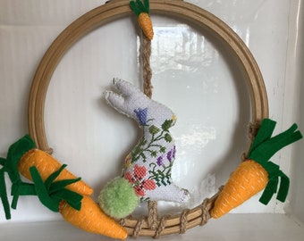 Rabbit and Carrots Fun Home Decor Hoop Art