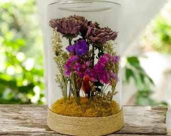 Everlasting Bloom, Dried Florals, Moss in a Glass, Boho decor, Thoughtful Gift, Occasional Unique Gift, Bookshelf Art Deco,  Green Witch