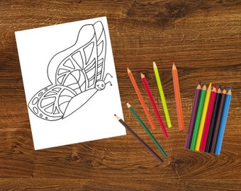 Mariposa imprimible página para colorear, mariposa, imprimible, niños, colorear, descarga INSTANT, negro, blanco, arte, hecho a mano, dibujado a mano, dibujo de dibujos animados