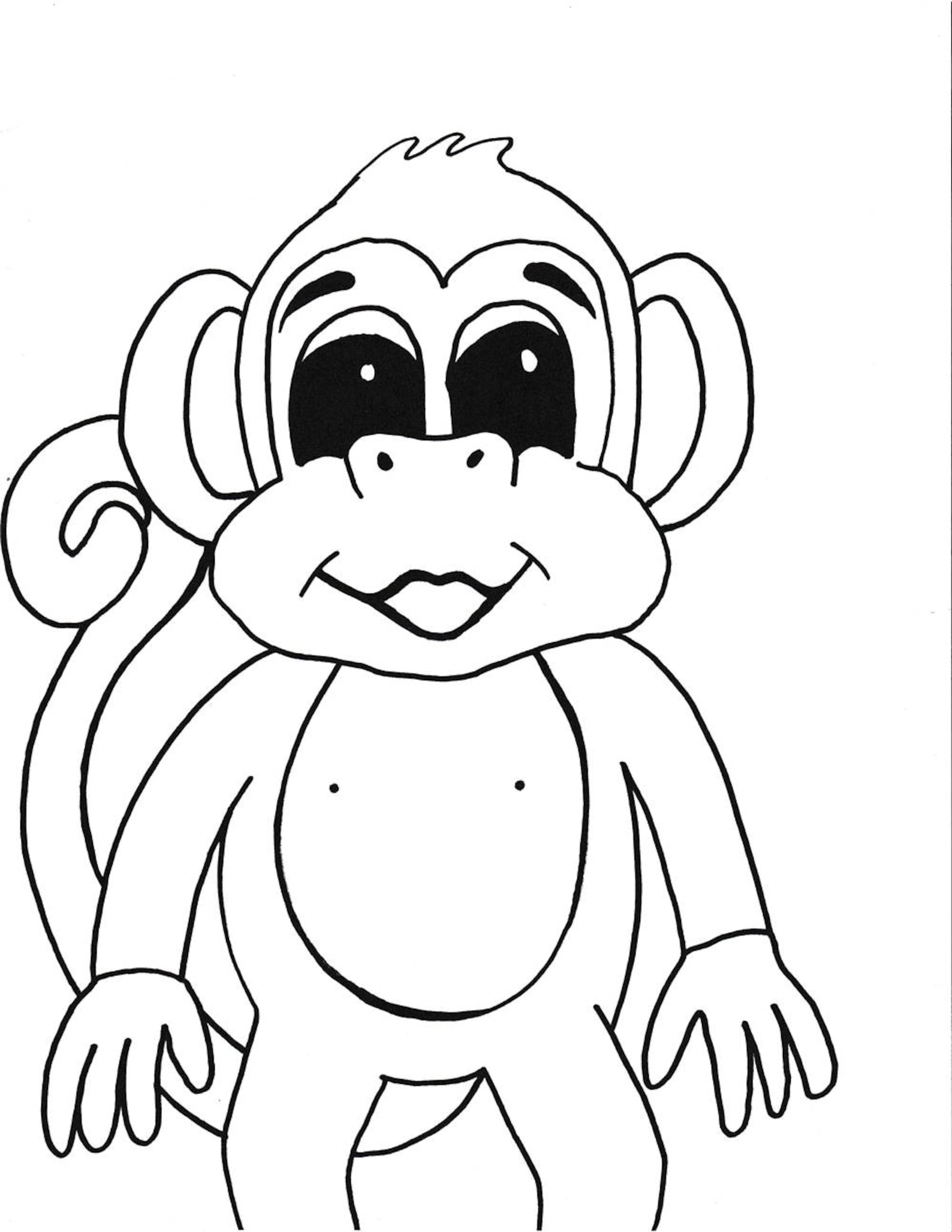 Monkey Printable Coloring Pageprintablekidscoloringinstant Etsy