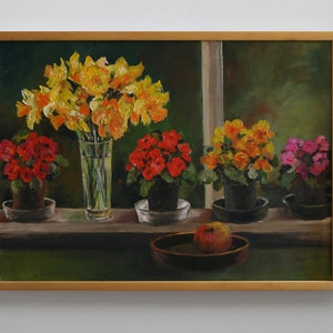 Original oil painting, flowers, still life, original painting, original artwork, art, wall art, window