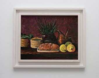 pintura de la vida fija, pintura acrílica, pintura original, cocina tradicional, comida, obra de arte original, acrilico, arte, pintado a mano, arte de pared