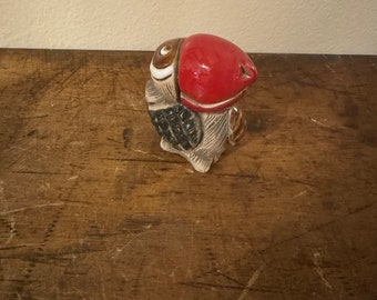 Vintage Artesania Rinconada parrot figurine Red beak bird art pottery Signed
