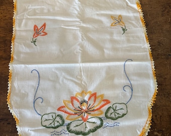 Embroidered Floral Dresser Scarf Runner Vintage Cottage