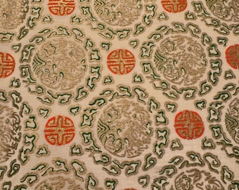 Vintage Silk  Panel Fabric Salvage Gorgeous Tan and Orange Fabric 1950