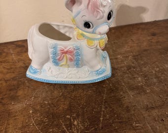 Vintage Rubens Rocking Horse Planter Big Eyed Horse Planter by Rubens, 7 1/2" Tall