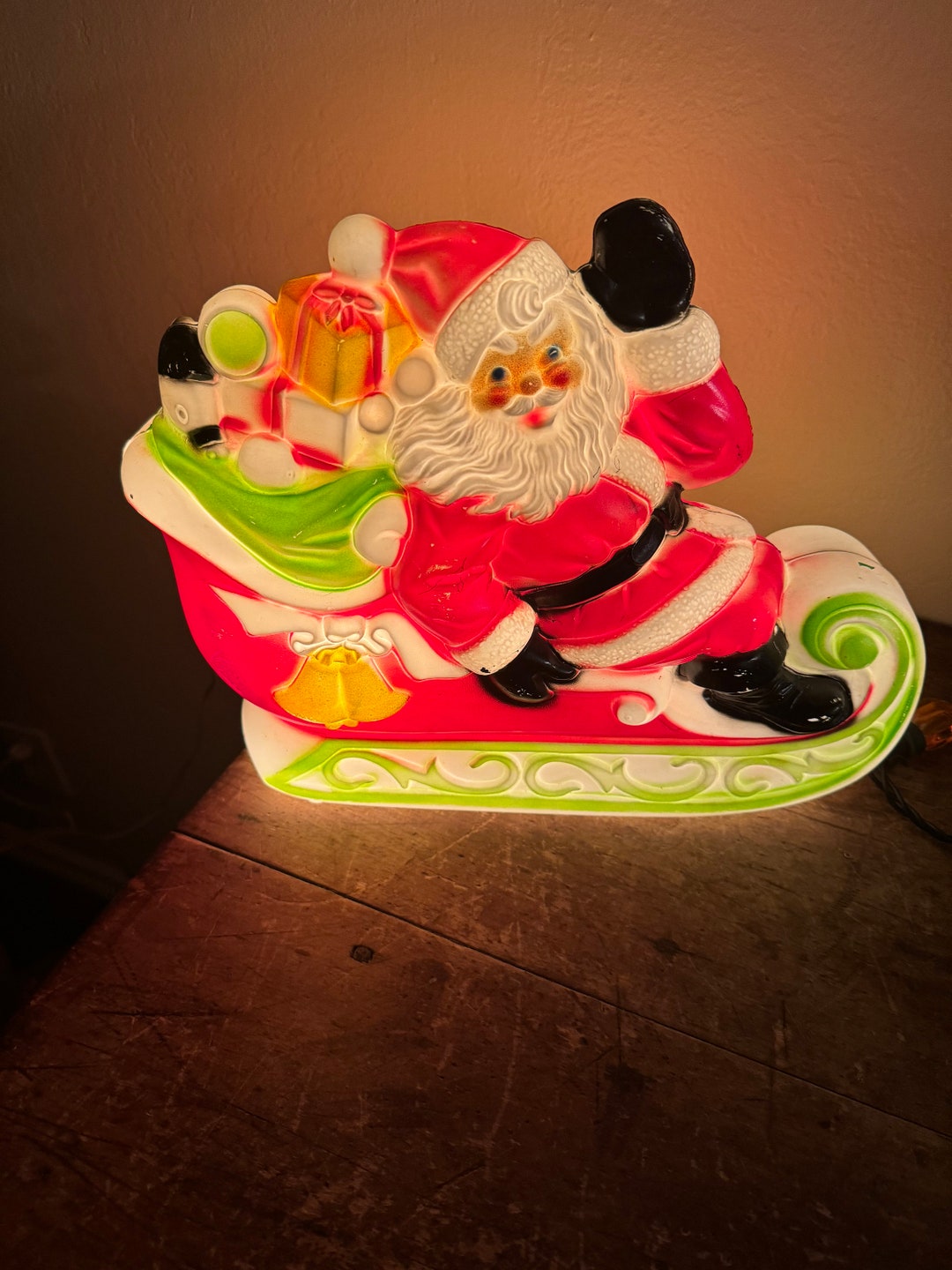 Vintage Empire Blow Mold Tabletop Santa in His Sleigh 1970 - Etsy
