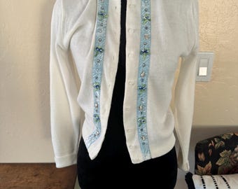 Vintage 1950s Cardigan beaded -Joan Marie Sweater Sm